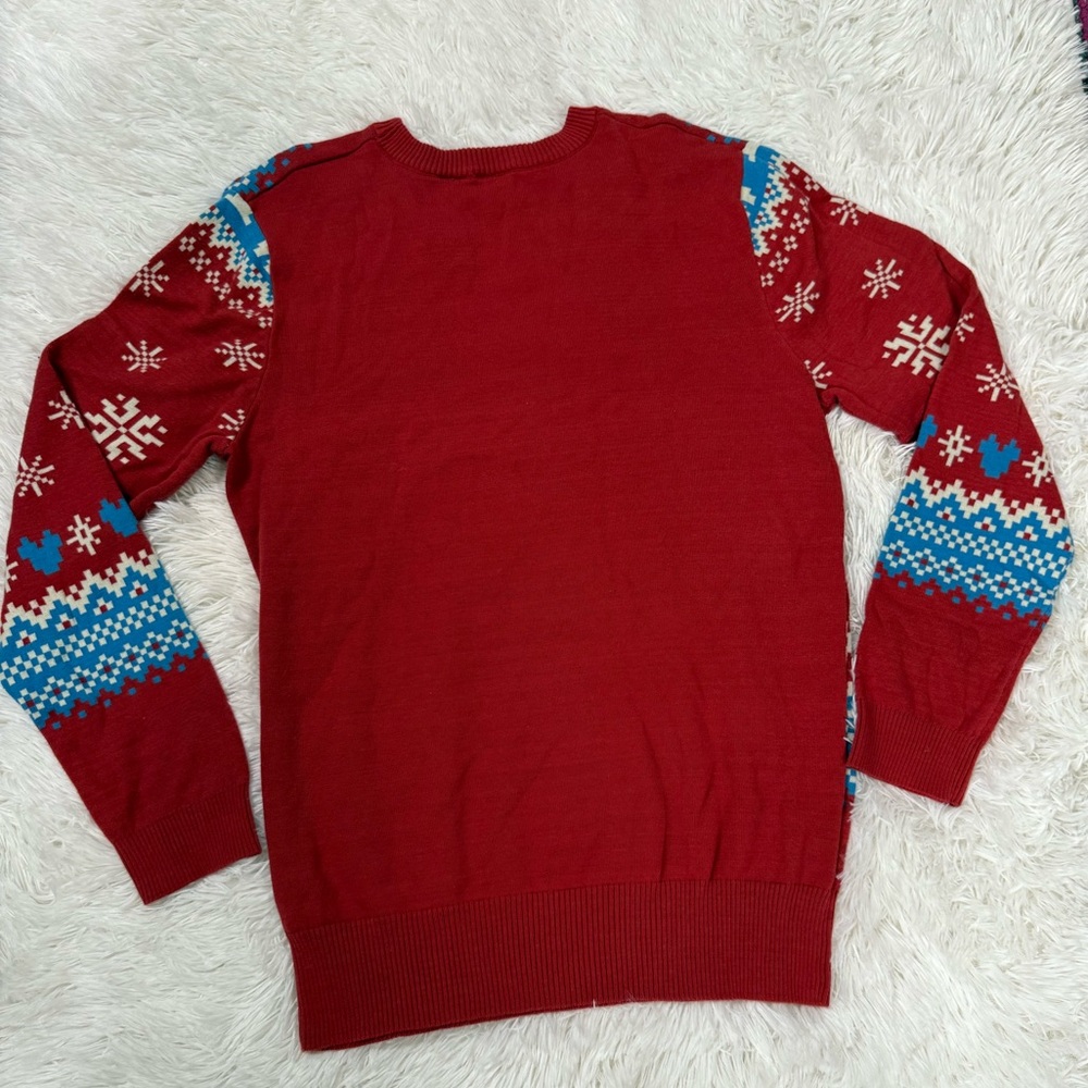 Youth Disney Mickey Mouse Ugly Christmas Sweater Red Blue Fair Isle Knit - Picture 2 of 3